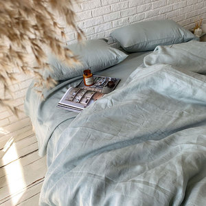 Housse de couette King Size en lin pur, prélavée, couleur bleu œuf de canard <span class=keywords><strong>belge</strong></span>, pour hôtel - Product Image 6