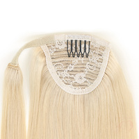 Queue de cheval en cheveux naturels Remy blond platine avec base en maille respirante Shangkai
