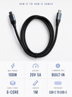 Câble USB-C vers USB-C en nylon tressé à charge rapide PD 100W 5A avec puce E-Marker pour ordinateurs et téléphones mobiles