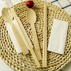 Juego de cubiertos desechables ecológicos de 4 piezas, vajilla de bambú, cuchillo, tenedor, cuchara, <span class=keywords><strong>palillos</strong></span> - Product Image 5