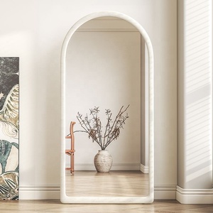 Miroir de corps entier à design avancé, miroir mural à double usage, miroir de sol, style crème, cadre en tissu doux - Product Image 6