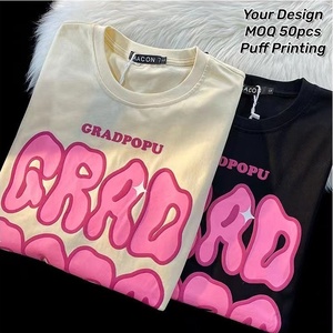 T-shirt da donna personalizzata 100% cotone oversize con stampa grafica 3D a rilievo, traspirante, vestibilità ampia, casual estiva, streetwear - Product Image 1