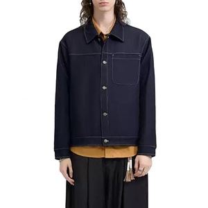 Veste courte décontractée personnalisée pour homme, bleu vintage délavé, 100% coton, coutures contrastées de haute qualité, veste en jean pour homme - Product Image 1