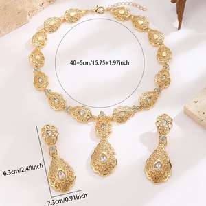 Parure de bijoux de mariée traditionnelle de luxe en plaqué or turquoise, motif goutte d'eau, pour femmes algériennes - Product Image 5