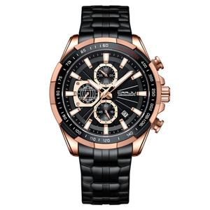 Montres en quartz de luxe personnalisées CRRJU 2305 pour hommes, bracelet en acier inoxydable, cadran en verre, aiguilles luminescentes, chronographe, calendrier, sport - Product Image 3