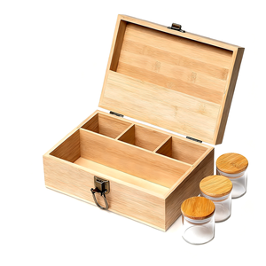 Boîte de rangement en bois avec plateau à roulettes, grande boîte de rangement en bambou avec serrure pour accessoires pour fumeurs - Product Image 1