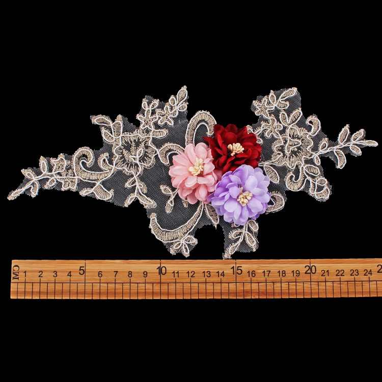Cheerlifes Wholesale Fast Delivery 3D Beaded Embroidered Embroidery Sequence Mesh Flower Lace Tulle Applique For Clothing