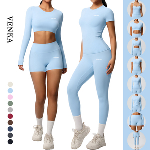 Ensemble de vêtements de <span class=keywords><strong>sport</strong></span> pour femmes, débardeur à bretelles, haut court à <span class=keywords><strong>manches</strong></span> courtes, veste de <span class=keywords><strong>sport</strong></span> à fermeture éclair intégrale, leggings taille haute sans couture, ensemble de yoga pour femmes - Product Image 1