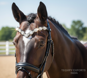 Bandeau de sourcil en cristal brillant en forme de V pour chevaux, accessoire de bride équestre en cuir de haute qualité, vente en gros OEM, fabricant indien - Product Image 6