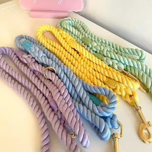 Wholesale Colorful Handmade Braided Pet Collars Leashes Cotton Strong Heavy Duty Rope Custom Dog Leash