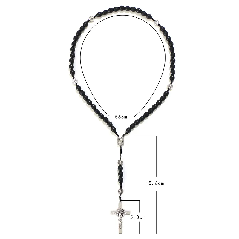 Komi Religious Wooden Rosary Necklaces Cross Pendant Catholic Rosaries Christ Jesus Woven Rope Necklaces Wholesale