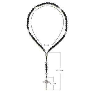 Komi religiöse hölzerne Rosenkranz Halsketten Kreuz Anhänger katholische Rosenkränze Christus Jesus gewebte Seil Halsketten Großhandel