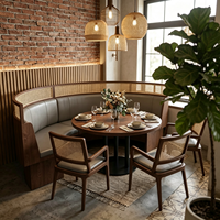 Meubles de restaurant commerciaux de luxe sur mesure en gros, banquette demi-ronde, table et chaises en rotin