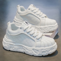 Chaussures à plateforme à bout coquille et semelle épaisse, baskets décontractées rehaussantes, chaussures de ville matelassées en cuir tendance