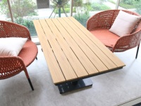 Table de salon extérieure moderne et neuve Ada, réglable en hauteur pneumatiquement, avec structure métallique anti-corrosion pour cours et jardins