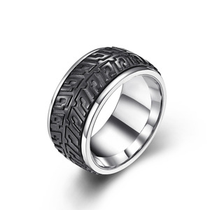 Rotatable Tire Pattern <b>Ring</b> Men's Geometric Design Steel Black Gold Fashion Jewelry Gift Index Finger <b>Ring</b> - Product Image 5