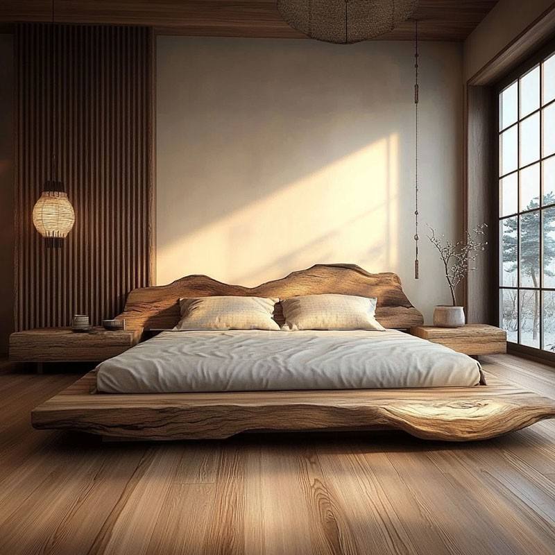 Simple Double Bed Design in Wood Modern Solid Wood