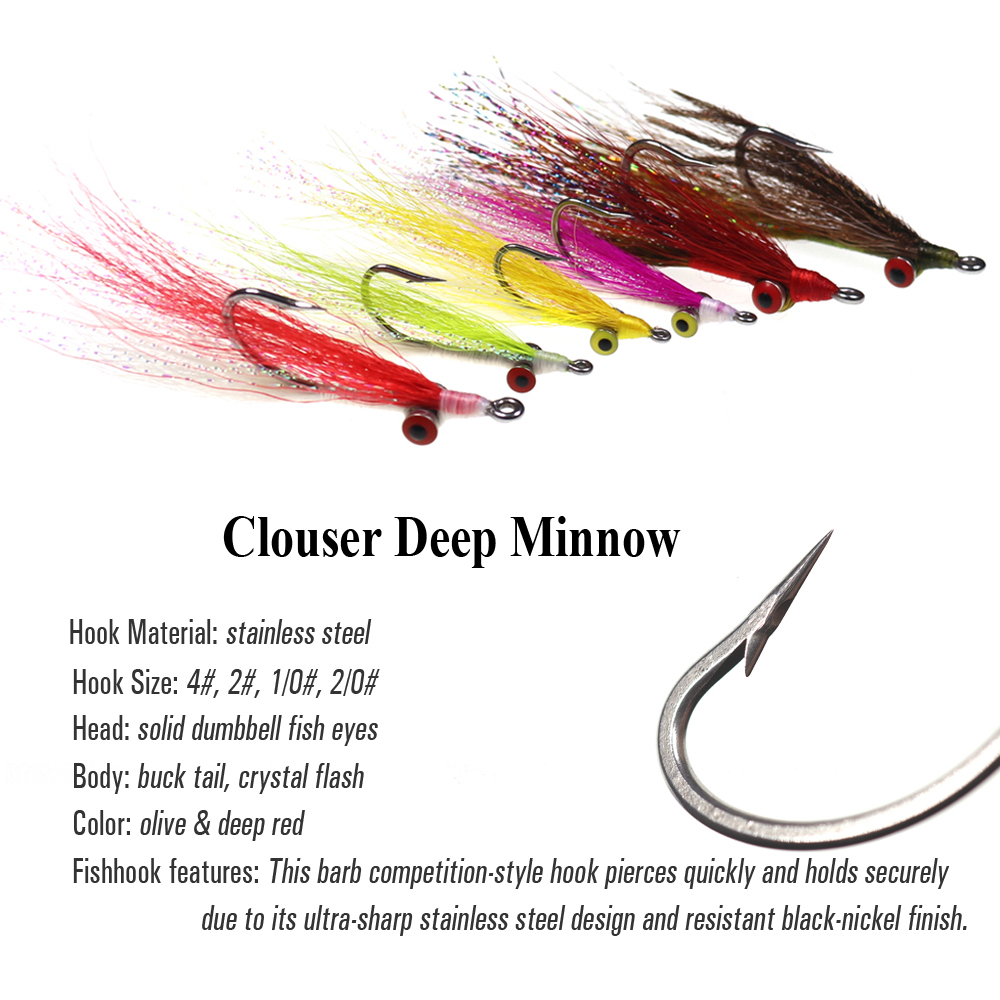 Mosche Per Trota Spigola Tarpon Mosche Da Pesca A Mosca Clouser Mud Minnow - Confezione Da 6, Per Trota, Basso, Tarpon E Scorfano Mosche Pesca Clouser