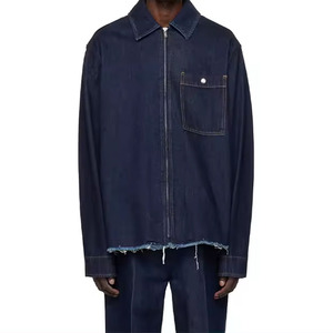Commercio all'ingrosso <span class=keywords><strong>di</strong></span> alta qualità Plus Size camicie da uomo moda blu scuro con cerniera <span class=keywords><strong>camicia</strong></span> <span class=keywords><strong>di</strong></span> <span class=keywords><strong>Jeans</strong></span> per gli uomini <span class=keywords><strong>di</strong></span> bordo grezzo camicie per gli uomini causali - Product Image 1