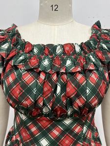 Nuovo Abito Estivo da Donna Vintage a Mezza Lunghezza con Scollo Quadrato, Motivo a Rombi Rossi e Verdi, Bordo Arricciato e Vita Stretta, Ampia Gonna a Ruota - Product Image 4