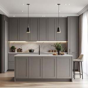 Custom Modern Integrated Kitchen Solution for Apartment Villa Stainless Steel <b>Acrylic</b> Finish Quartz Worktop Full Set Cabinets - Product Image 3