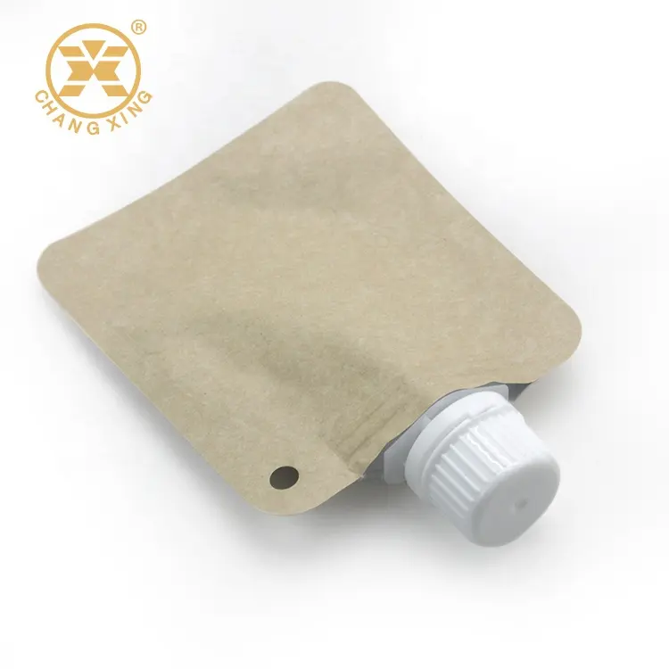 Wholesales 30ml 50ml Eco Kraft Paper 3 Side Sealed Pouch with Spout Small Plastic Pouch Foil Laminated Pouch For Food Packaging