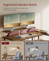 Bureau d'ordinateur en métal en forme de L pour jeux vidéo avec surface en bois, 2 tiroirs, prise de courant, support pour moniteur