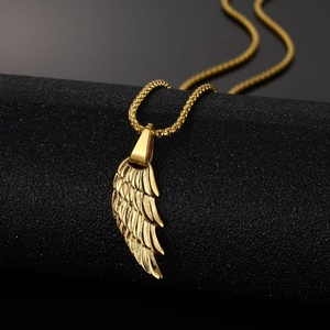 Custom Stainless Steel Gold Feather <b>Angel</b> Wing Necklace Pendant - Product Image 5