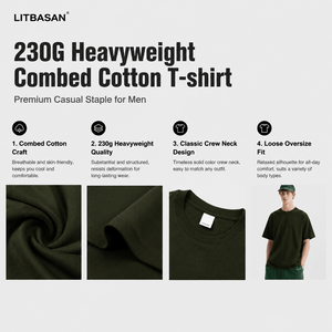 Camiseta de Algodón Peinado de 230G para Hombre, Color Liso, Cuello Redondo, Holgada, Oversize, Casual, Proveedor Premium, Venta al por Mayor - Product Image 3