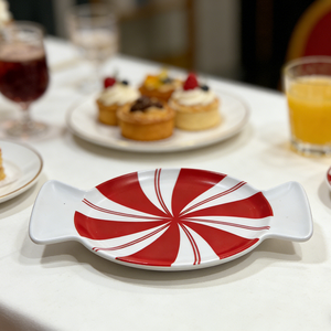 Plateau de service en mélamine de 27 cm en forme de bonbon, à carreaux verts et blancs, avec deux poignées - Product Image 3