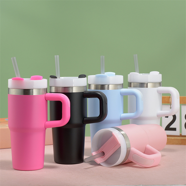 14oz Stainless Steel Double Wall Travel Tumbler Portable Outdoor Coffee Mug  Handle Plastic Straw Thermal Mug| Alibaba.com