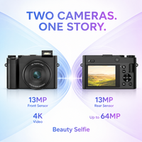 Cámara Digital con Videocámara CE de 64MP, Enfoque Automático, Pantalla CMOS, Fácil Operación para Retratos, Vacaciones, Estudiantes y Fotografía Diaria