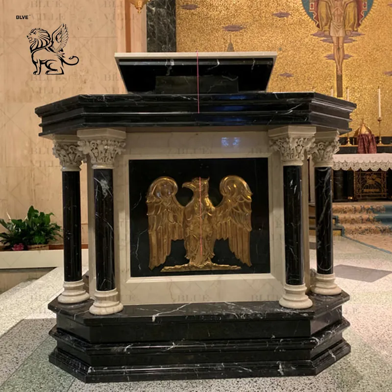 BLVE Western Style Divine Black Naturstein Religiöse Kirche Altar Podium Marmor Papst Kanzel Tisch