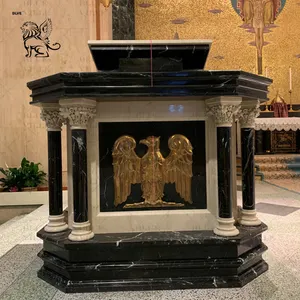 BLVE Western Style Divine Black Natural Stone Religious Church Altar Podium Marble Pope Pulpit Table