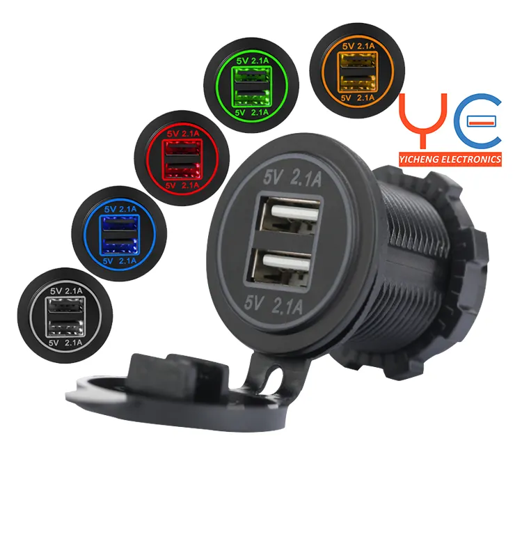 Car Charger Socket 12V 24V Fast Charging Double Port 4.2A 2.1A USB Charger Socket For Car Bus