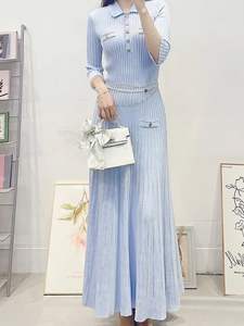 Nuovo <span class=keywords><strong>abito</strong></span> maglione lungo 2025 autunno inverno stile moda donna collo ribaltato abbottonatura elegante <span class=keywords><strong>abito</strong></span> lungo <span class=keywords><strong>blu</strong></span> lavorato a <span class=keywords><strong>maglia</strong></span> - Product Image 2