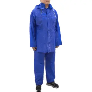 ชุดกันฝนพีวีซีสำหรับผู้ชายเสื้อแจ็กเก็ตและกางเกงกันฝนสีเหลืองกันลมกันน้ำ