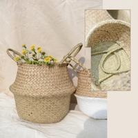 Paniers de rangement en jonc de mer naturel faits à la main de haute qualité, grande capacité, avec poignées, pour intérieur et extérieur