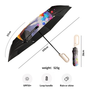 High Quality Modern D Shape Handle Fully-<b>Automatic</b> 3-Fold Travel <b>Umbrella</b> Pongee Glass Fiber Ribs Auto Open Close UV Resistant - Product Image 2