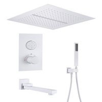 Système de douche encastré HONGDEC à double poignée en laiton, 3 fonctions, avec pommeau pluie, douchette à main et bec de baignoire, ensemble complet pour usage hôtelier