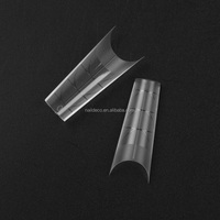 Faux ongles artificiels ultra fins en gel souple, forme cercueil long, semi-couvrants, pré-mat, avec ligne de positionnement