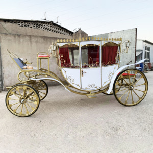 Carruaje Real de Hierro Forjado Blanco Dorado ZOWN con Cortinas Rojas para el Transporte de la Novia en Bodas - Product Image 5