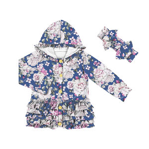 Manteaux pour bébés à volants adorables, vêtements d'extérieur pour filles avec bandeau, vestes à capuche boutonnées pour enfants, vêtements pour filles, vestes pour tout-petits, vente en gros - Product Image 2