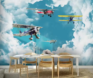 Autocollant de décoration d'avion 3D Sky Clouds pour chambre de garçon-Peel and Stick Roll | Papier peint expédition rapide - Product Image 2