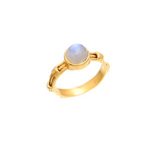 Anillo de Compromiso de Plata de Ley 925 con Baño de Oro y Piedra Lunar Arcoíris Azul Natural, Joyería de Exportación - Product Image 1
