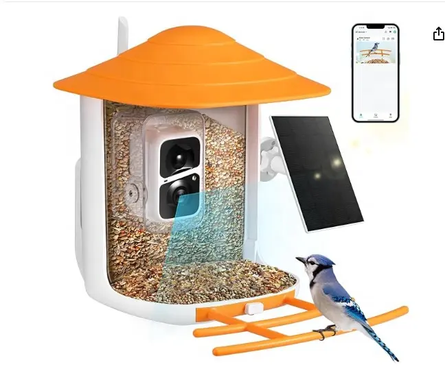 カメラバッテリー付きの新しい屋外APPコントロールスマートバードフィーダー太陽電池式カラーナイトビジョンAIは鳥の種を識別します