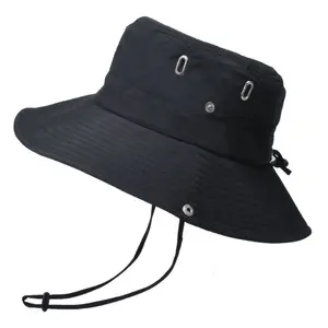 grande balde de homens do exército Suppliers-Chapéu tipo bucket hat, chapéu unissex preto de aba larga para pescador com cordão