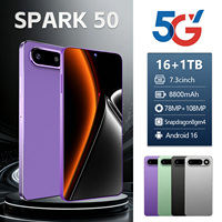 Téléphone mobile SPARK 50 Android 16 5G, grand écran de 7,3 pouces, stockage 16 Go + 1 To, appareil photo 108 MP, double SIM pour vlog et appels vidéo