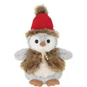 CPC 작은 펭귄 부드러운 장난감 크리스마스 bearington 포퍼 박제 동물 봉제 장난감 회색 펭귄 착용 크리스마스 모자