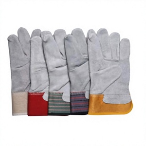 Gants de travail en cuir de vachette de qualité supérieure, résistants à la chaleur et à l'abrasion, pour la construction, avec poignets caoutchoutés - Product Image 1